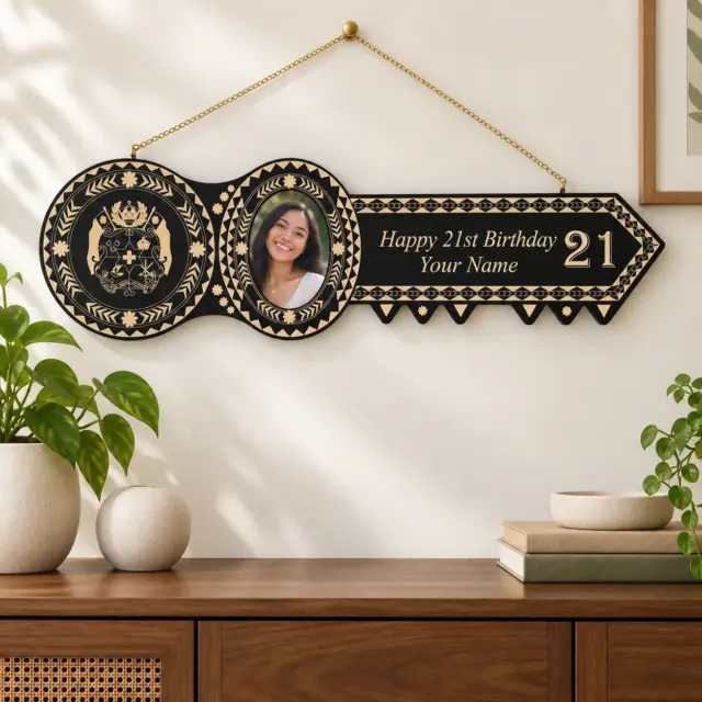 Island Design Wooden Birthday Key with "Tongan Sila" & "21" Laser Engraved  – SJ2106BLK