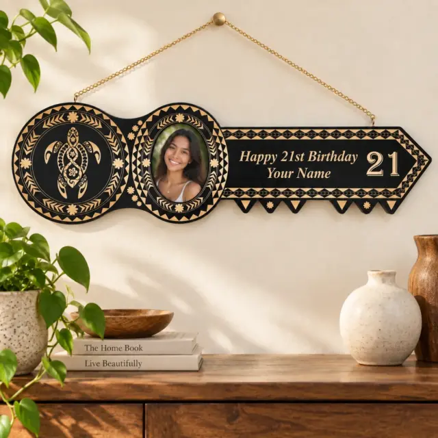 Island Design Wooden Birthday Key with Turtle & "21" Laser Engraved  – SJ2104BLK