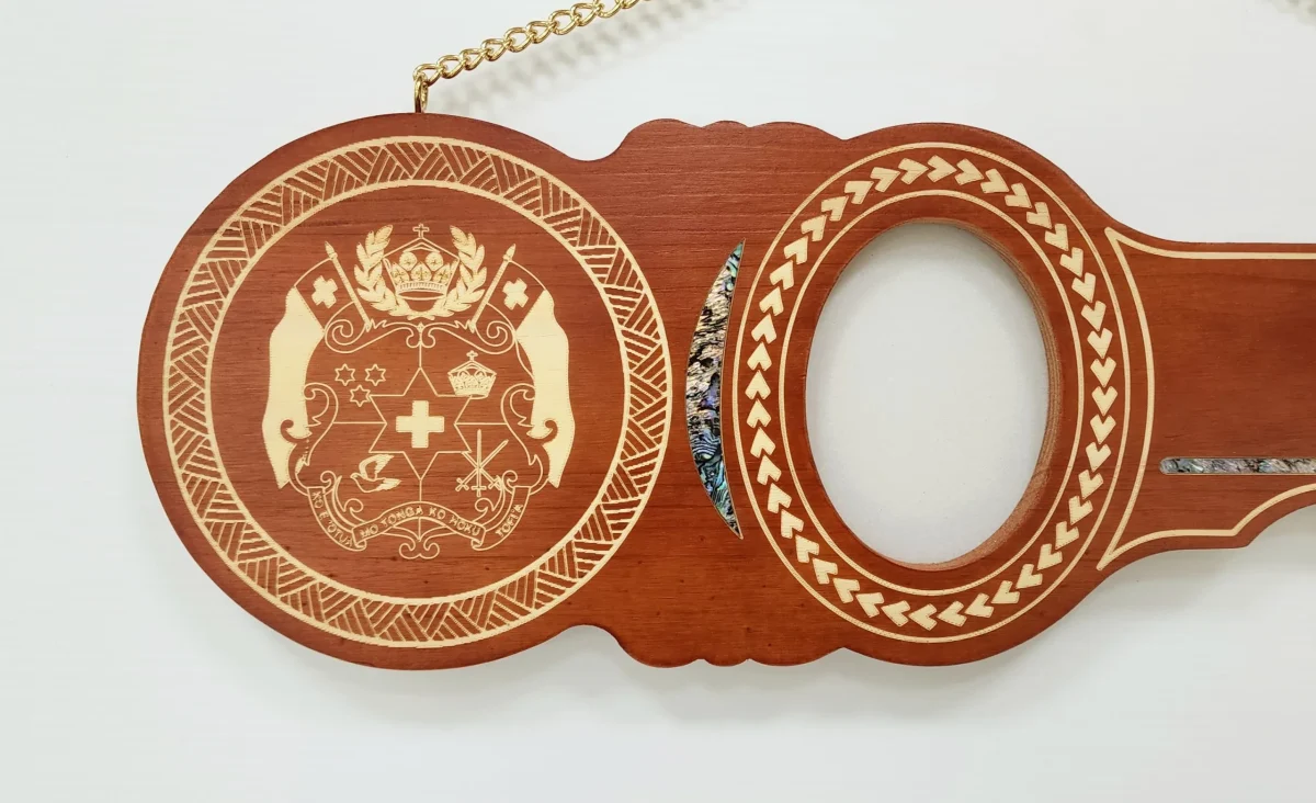 Island Design Wooden Key with Laser Engraved Patterns & Tongan Sila with Paua Shell Inlay - SJ2432