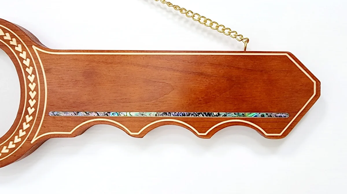 Island Design Wooden Key with Laser Engraved Patterns & Tongan Sila with Paua Shell Inlay - SJ2432