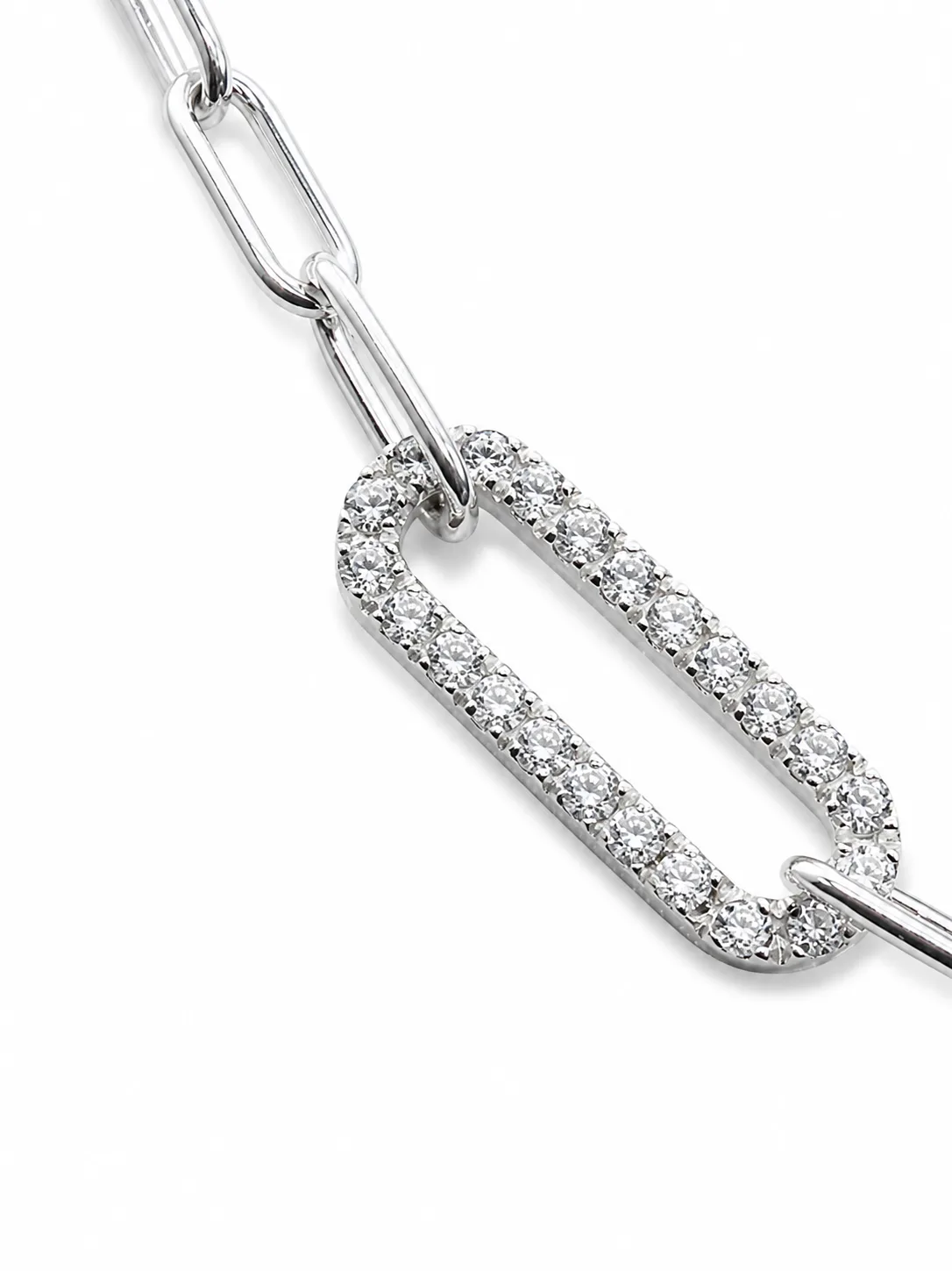 Italian Sterling Silver Cubic Zirconia Paperclip Link Necklace - PCL150CZ