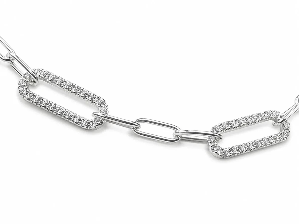 Italian Sterling Silver Cubic Zirconia Paperclip Link Necklace - PCL150CZ