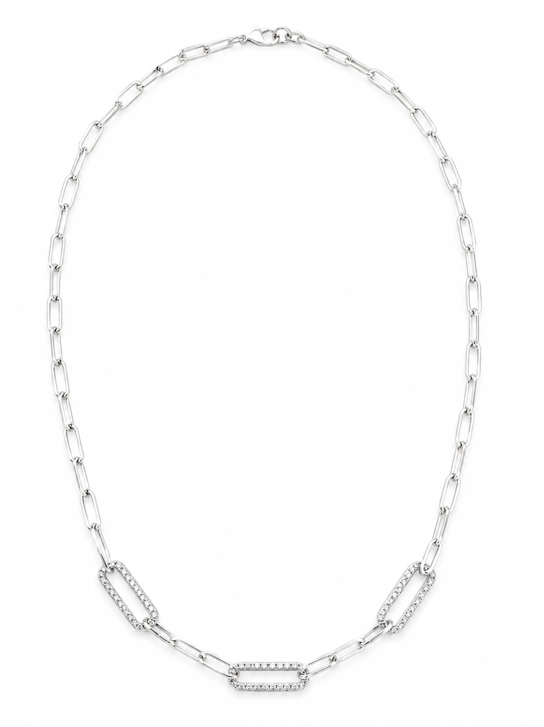 Italian Sterling Silver Cubic Zirconia Paperclip Link Necklace - PCL150CZ