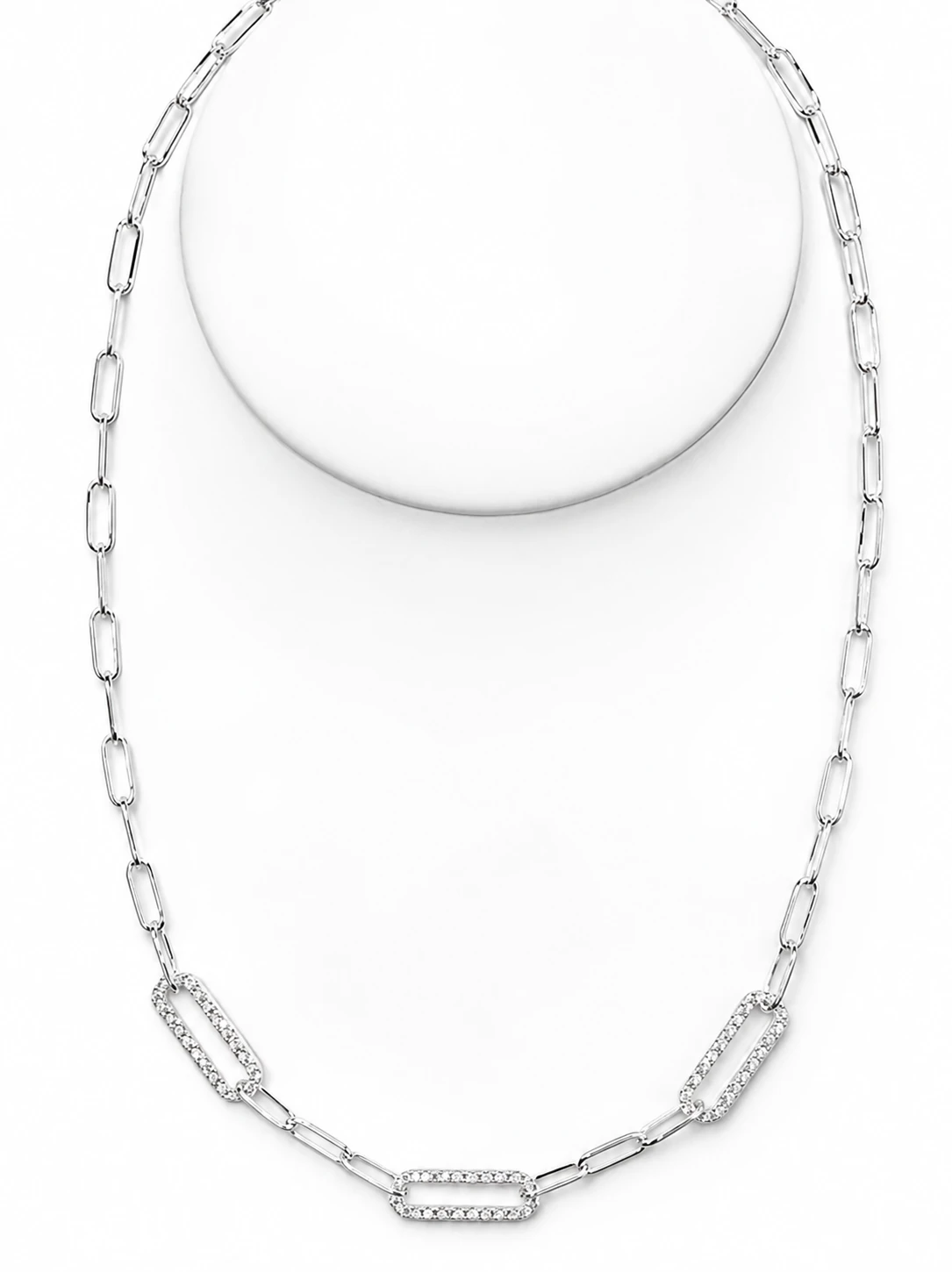 Italian Sterling Silver Round Cut Cubic Zirconia Paperclip Link Necklace - PCL100CZ