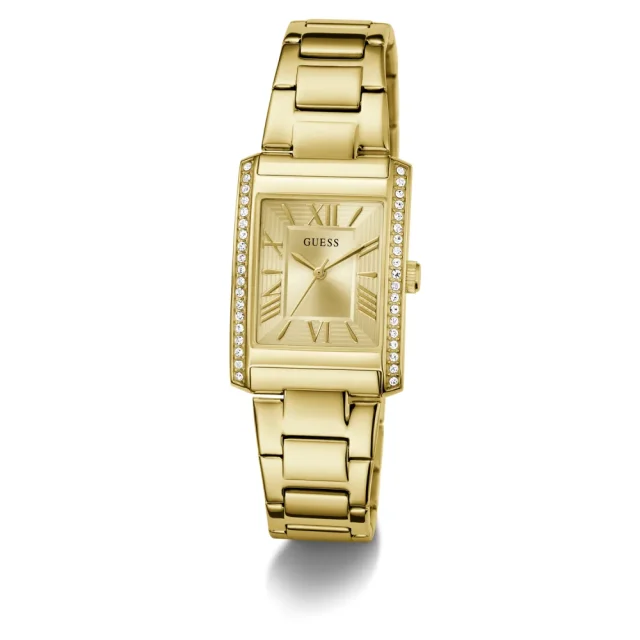 Ladies Guess Bonnie Gold Tone Crystral Set Square Gold Dial with Gold Case & Band - GW0874L4