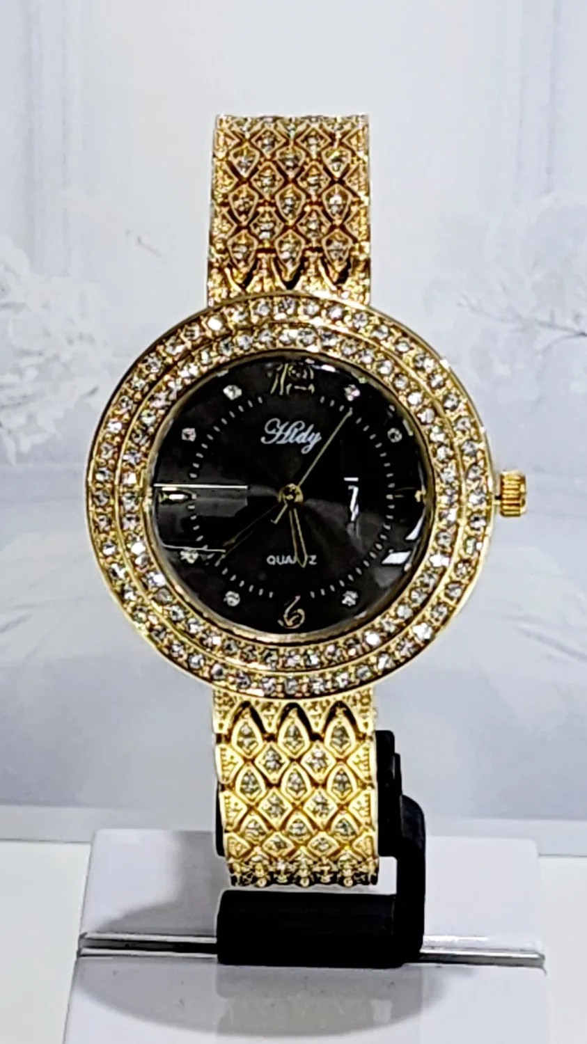 Ladies HIDY Fashion Dress Watch Gold Tone Case Black/Grey Dial Watch - Design 2407