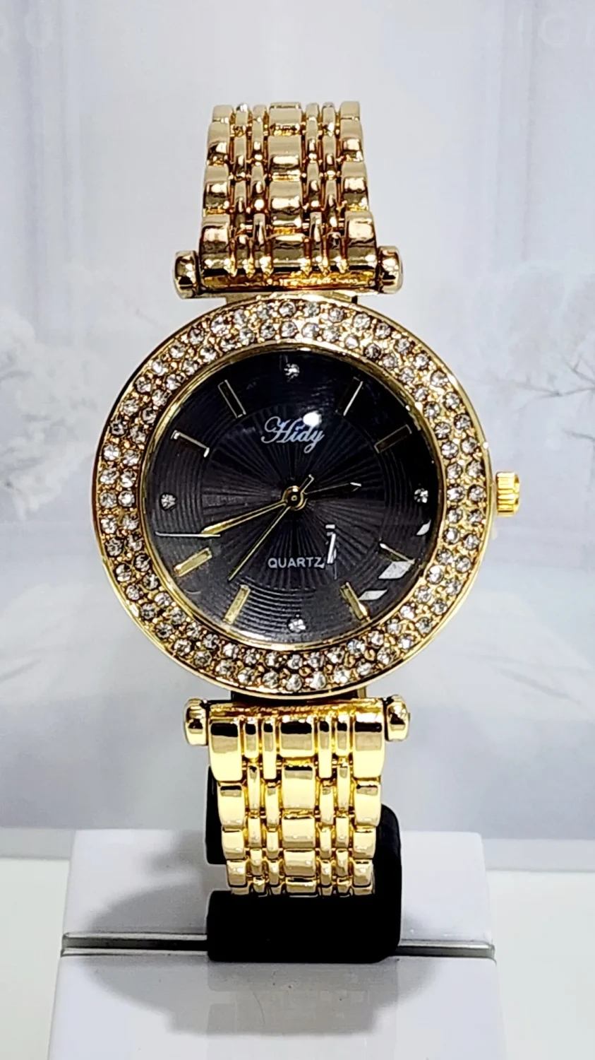 Ladies HIDY Fashion Dress Watch Gold Tone Case Black/Grey Dial Watch - Design 2409