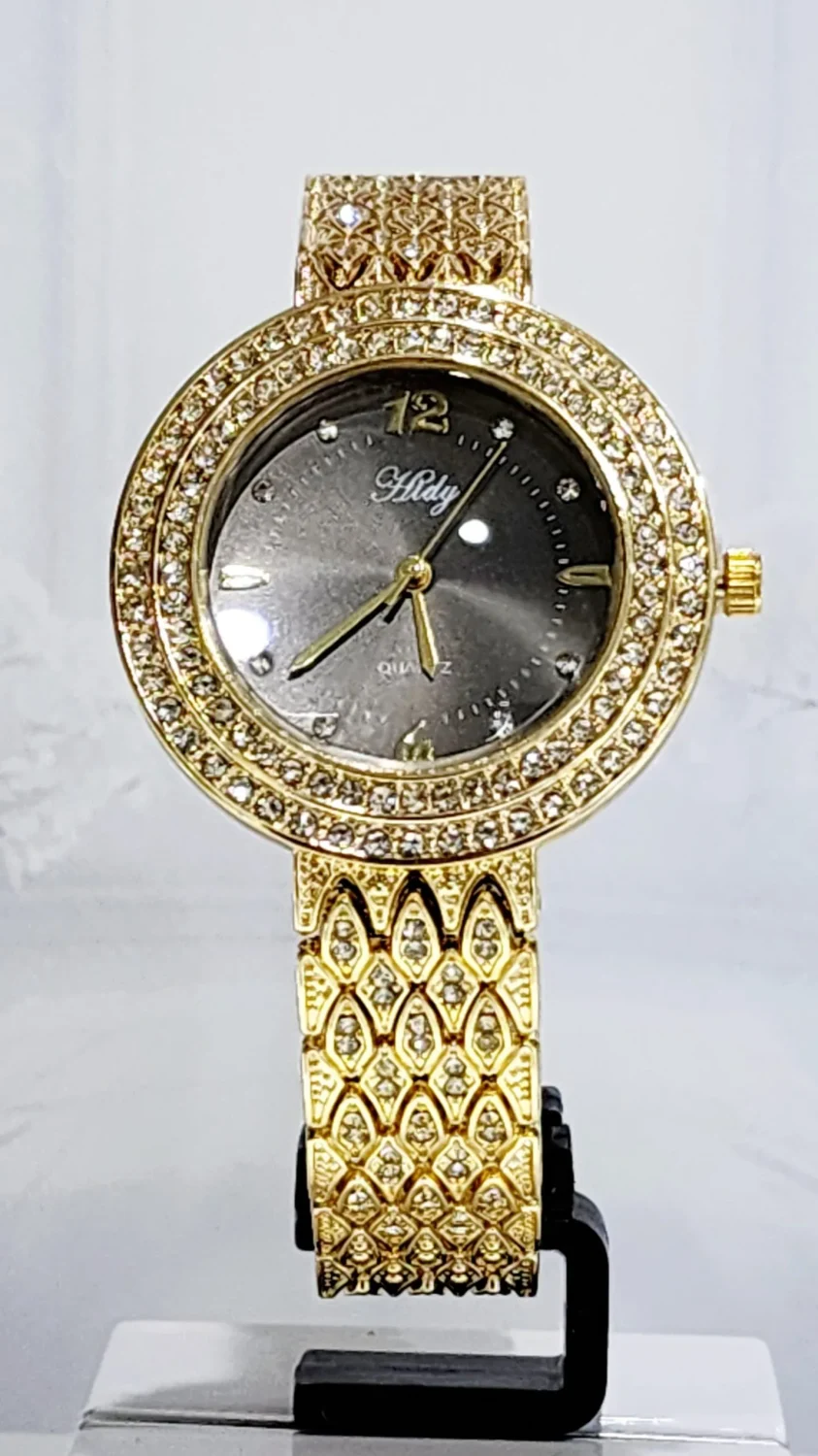 Ladies HIDY Fashion Dress Watch Gold Tone Case Black/Grey Dial Watch - Design 2407