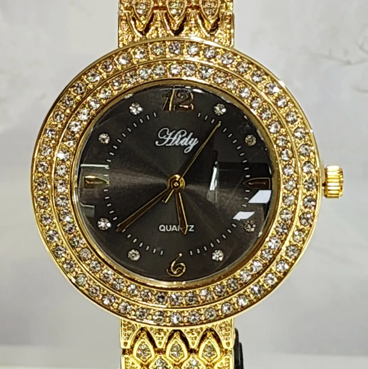 Ladies HIDY Fashion Dress Watch Gold Tone Case Black/Grey Dial Watch - Design 2407