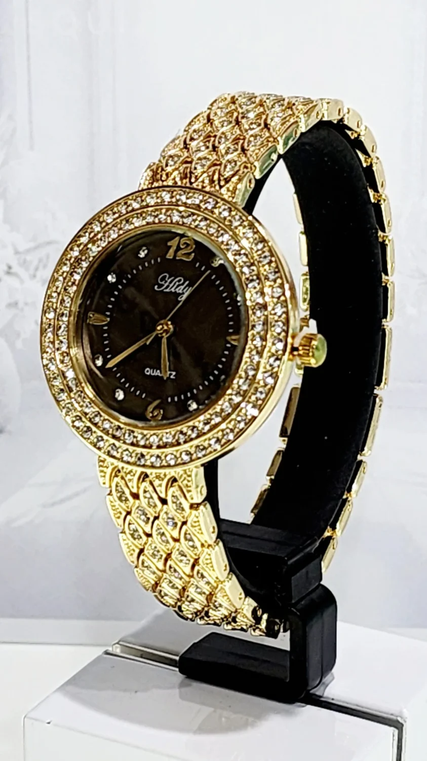 Ladies HIDY Fashion Dress Watch Gold Tone Case Black/Grey Dial Watch - Design 2407