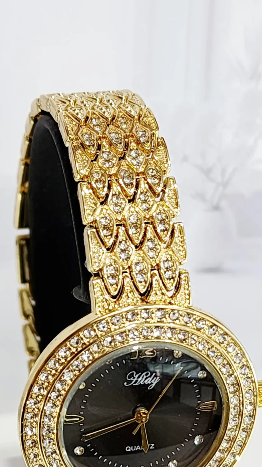Ladies HIDY Fashion Dress Watch Gold Tone Case Black/Grey Dial Watch - Design 2407
