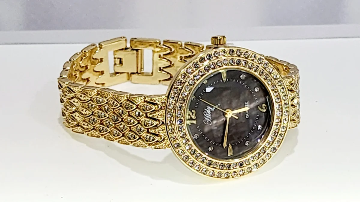 Ladies HIDY Fashion Dress Watch Gold Tone Case Black/Grey Dial Watch - Design 2407