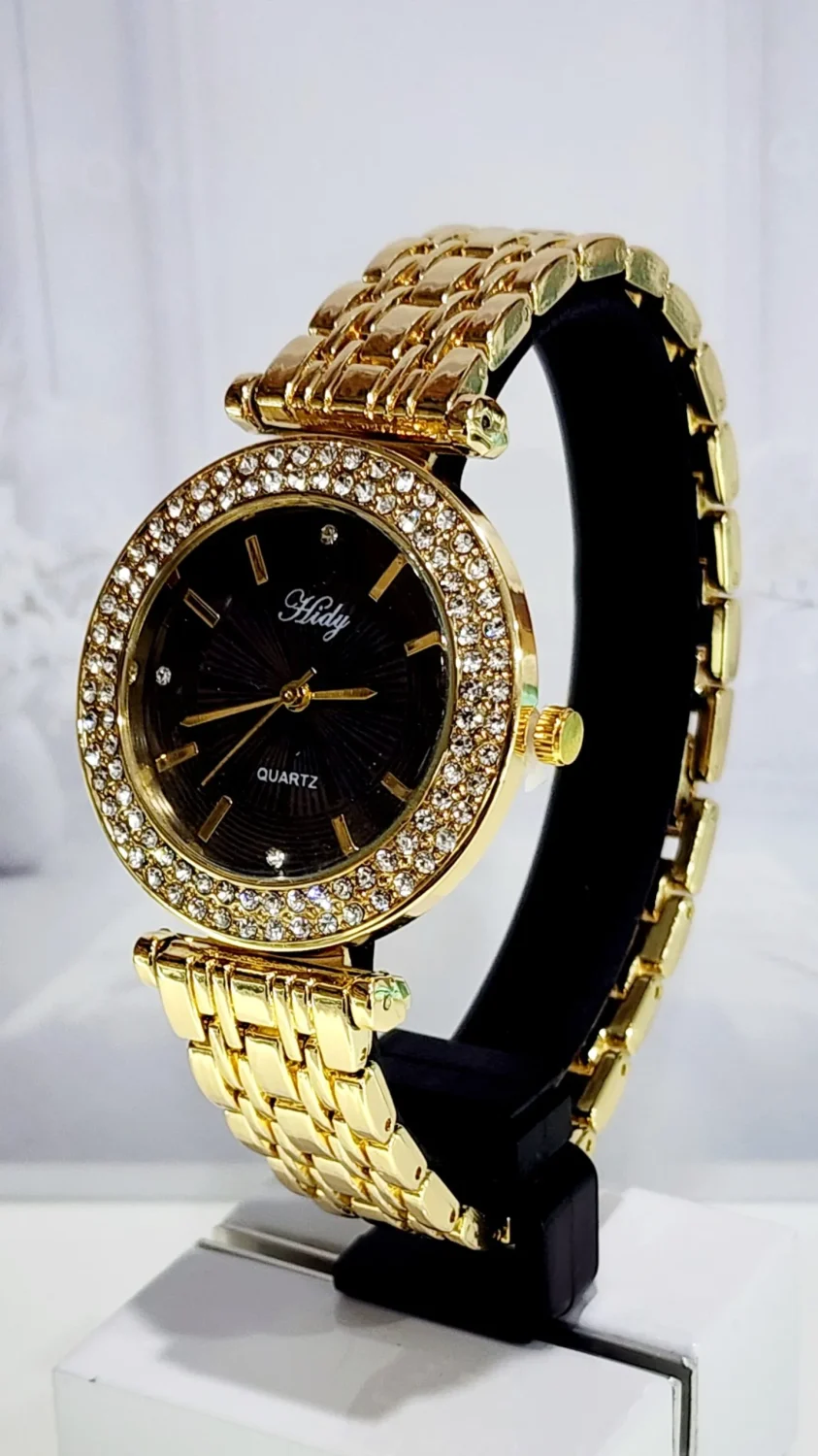 Ladies HIDY Fashion Dress Watch Gold Tone Case Black/Grey Dial Watch - Design 2409