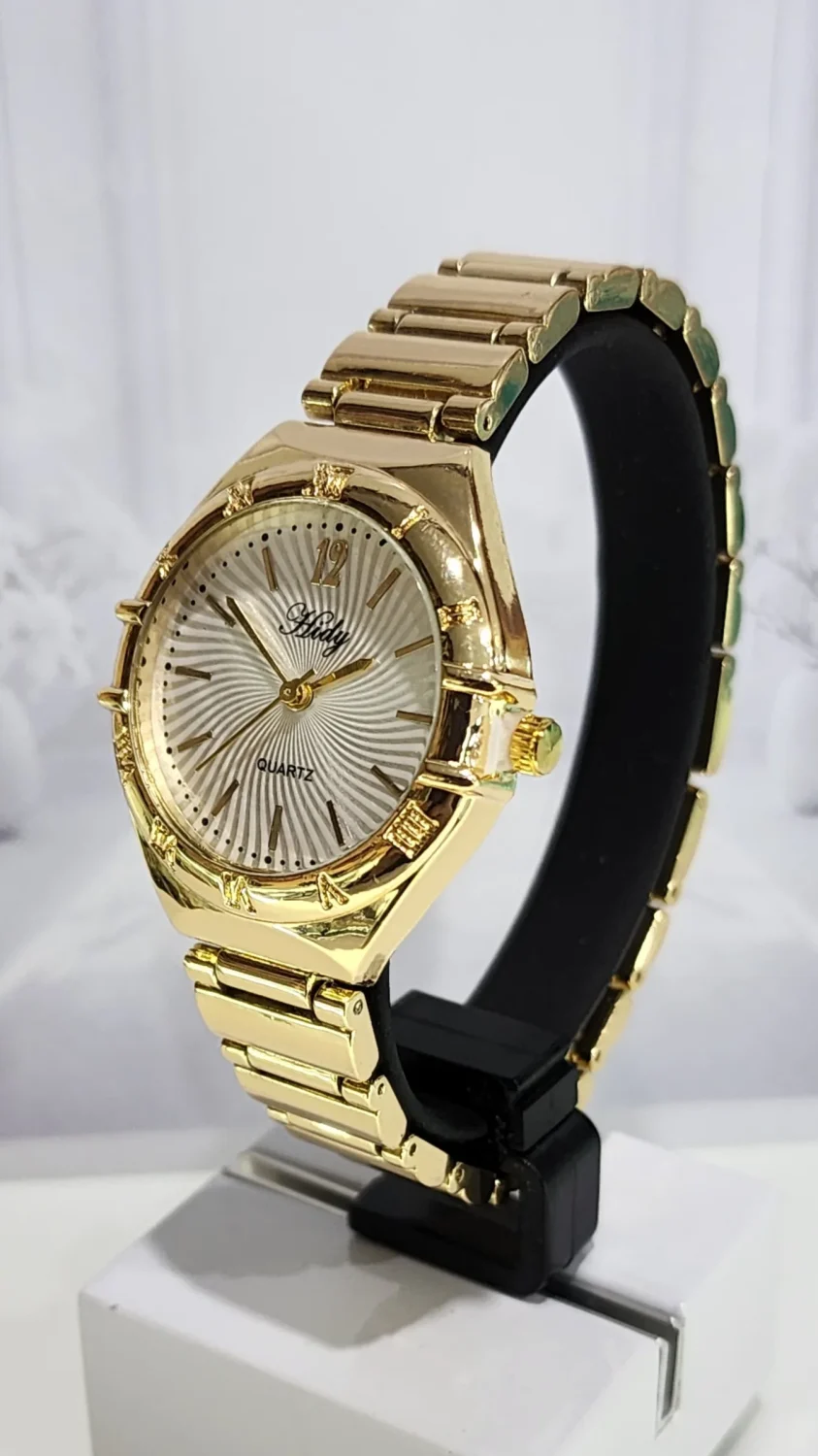 Ladies HIDY Fashion Dress Watch Gold Tone Case Silver Dial Watch - Design 2403