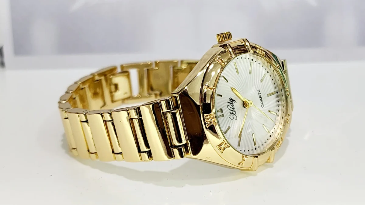 Ladies HIDY Fashion Dress Watch Gold Tone Case Silver Dial Watch - Design 2403