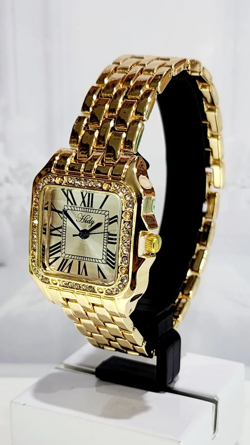 Ladies HIDY Fashion Dress Watch Gold Tone Case Silver Dial Watch - Design 2405