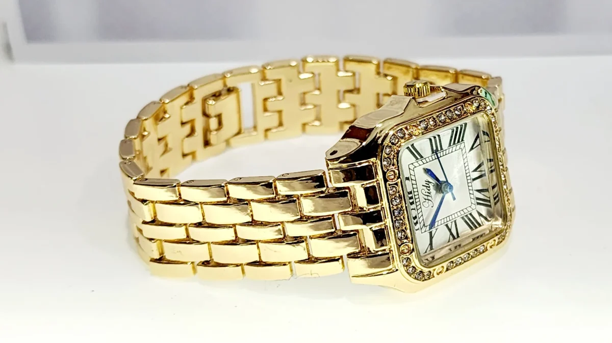 Ladies HIDY Fashion Dress Watch Gold Tone Case Silver Dial Watch - Design 2405