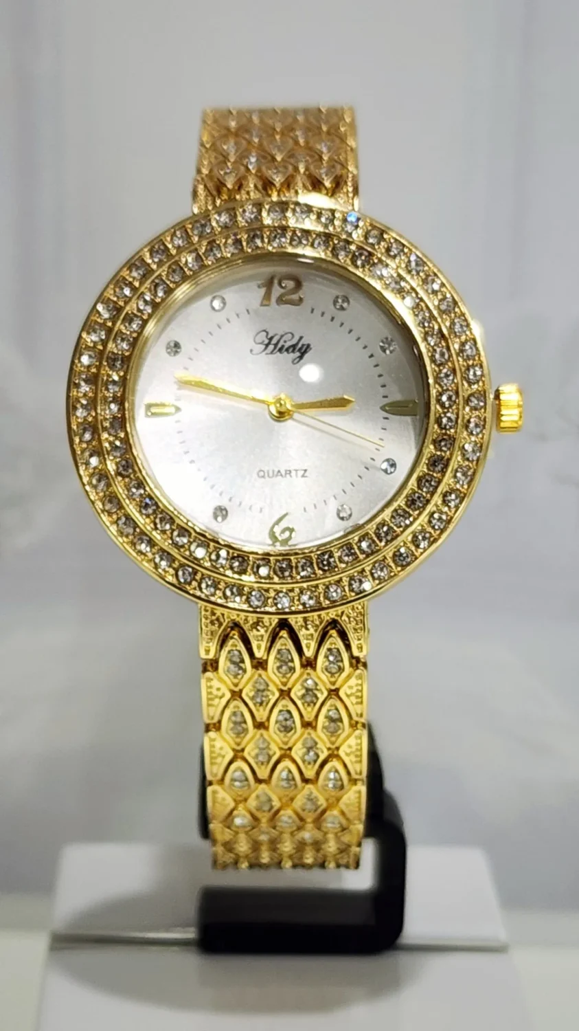Ladies HIDY Fashion Dress Watch Gold Tone Case Silver Dial Watch - Design 2408