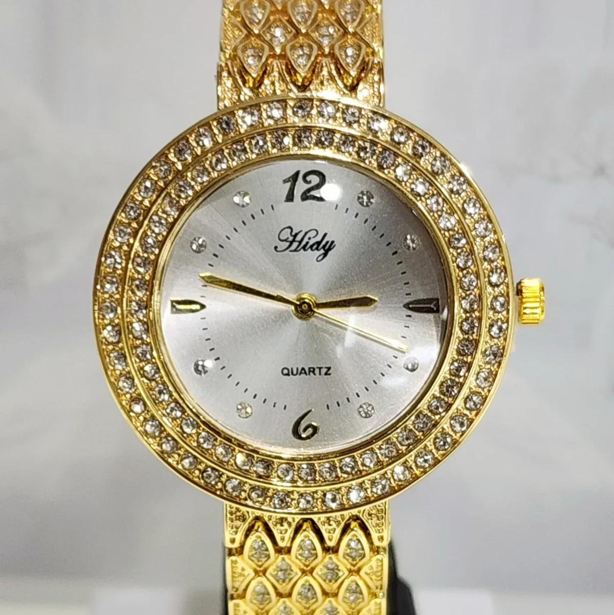 Ladies HIDY Fashion Dress Watch Gold Tone Case Silver Dial Watch - Design 2408