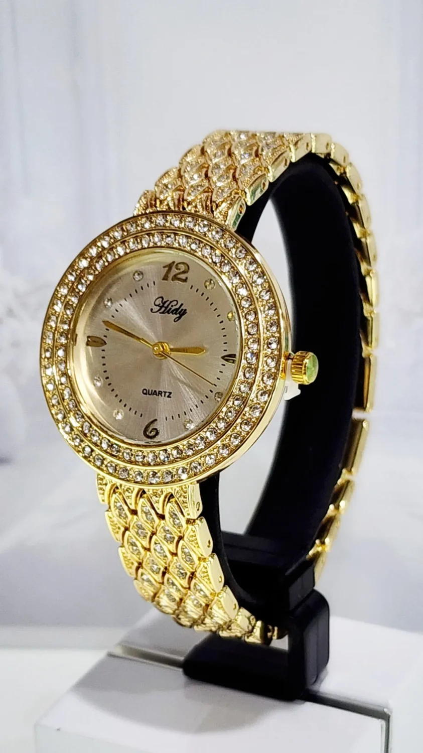 Ladies HIDY Fashion Dress Watch Gold Tone Case Silver Dial Watch - Design 2408