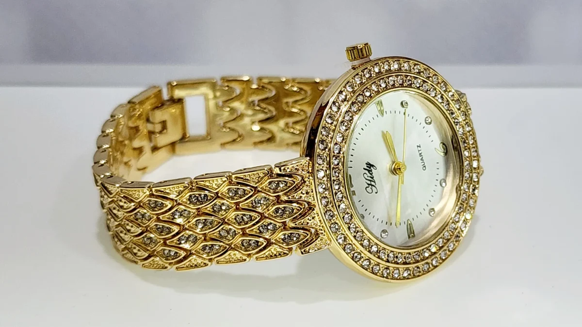 Ladies HIDY Fashion Dress Watch Gold Tone Case Silver Dial Watch - Design 2408