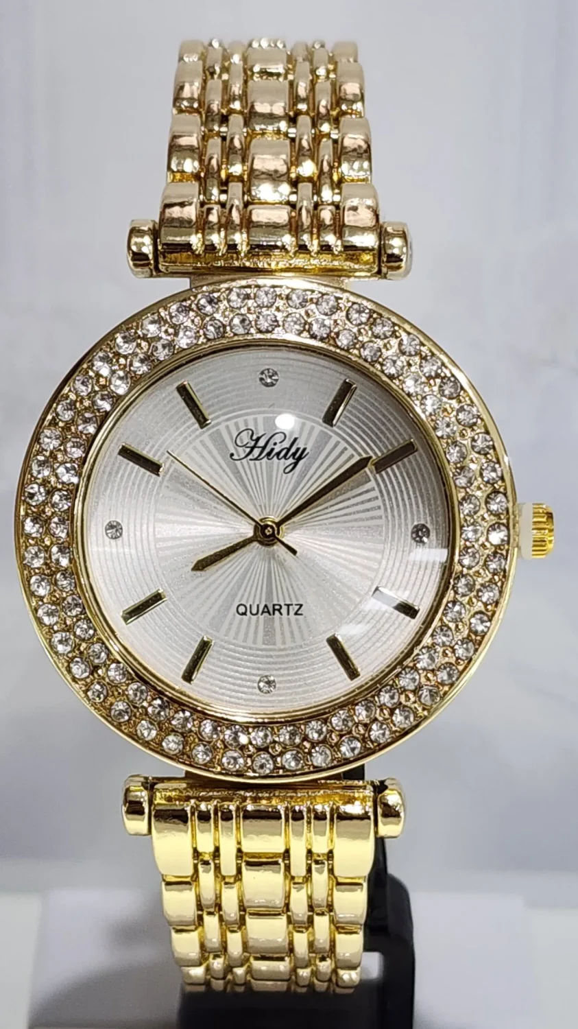 Ladies HIDY Fashion Dress Watch Gold Tone Case Silver Dial Watch - Design 2410