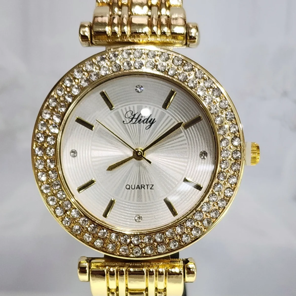 Ladies HIDY Fashion Dress Watch Gold Tone Case Silver Dial Watch - Design 2410