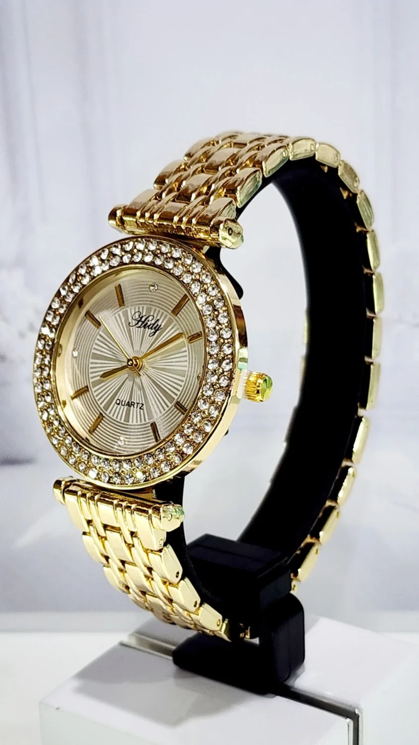 Ladies HIDY Fashion Dress Watch Gold Tone Case Silver Dial Watch - Design 2410