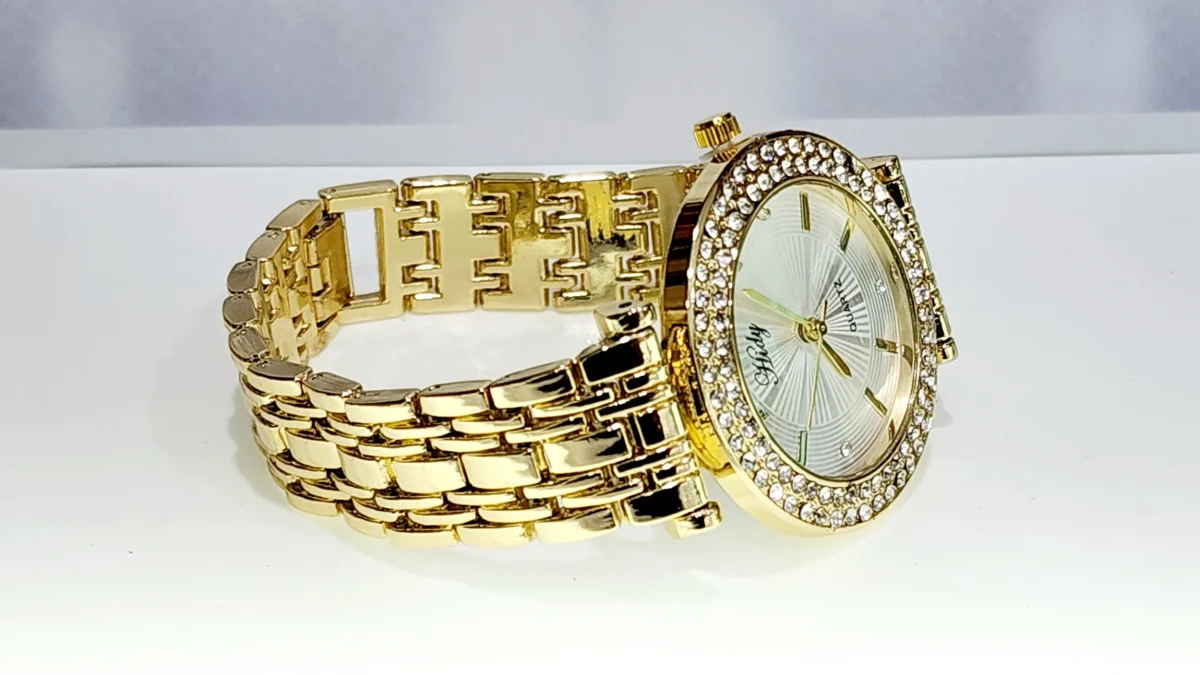 Ladies HIDY Fashion Dress Watch Gold Tone Case Silver Dial Watch - Design 2410