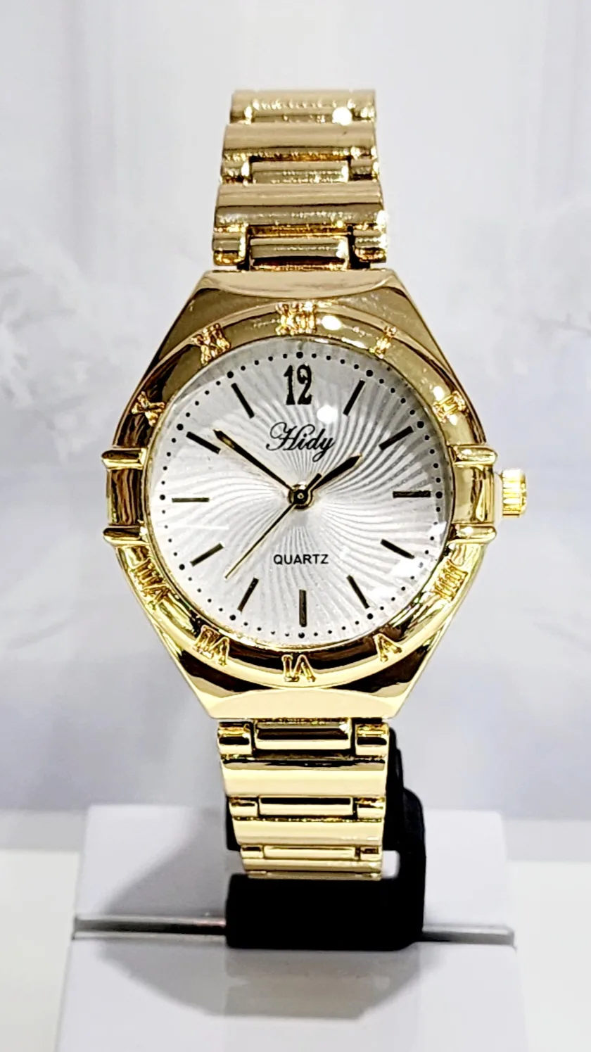 Ladies HIDY Fashion Dress Watch Gold Tone Case Silver Dial Watch - Design 2403