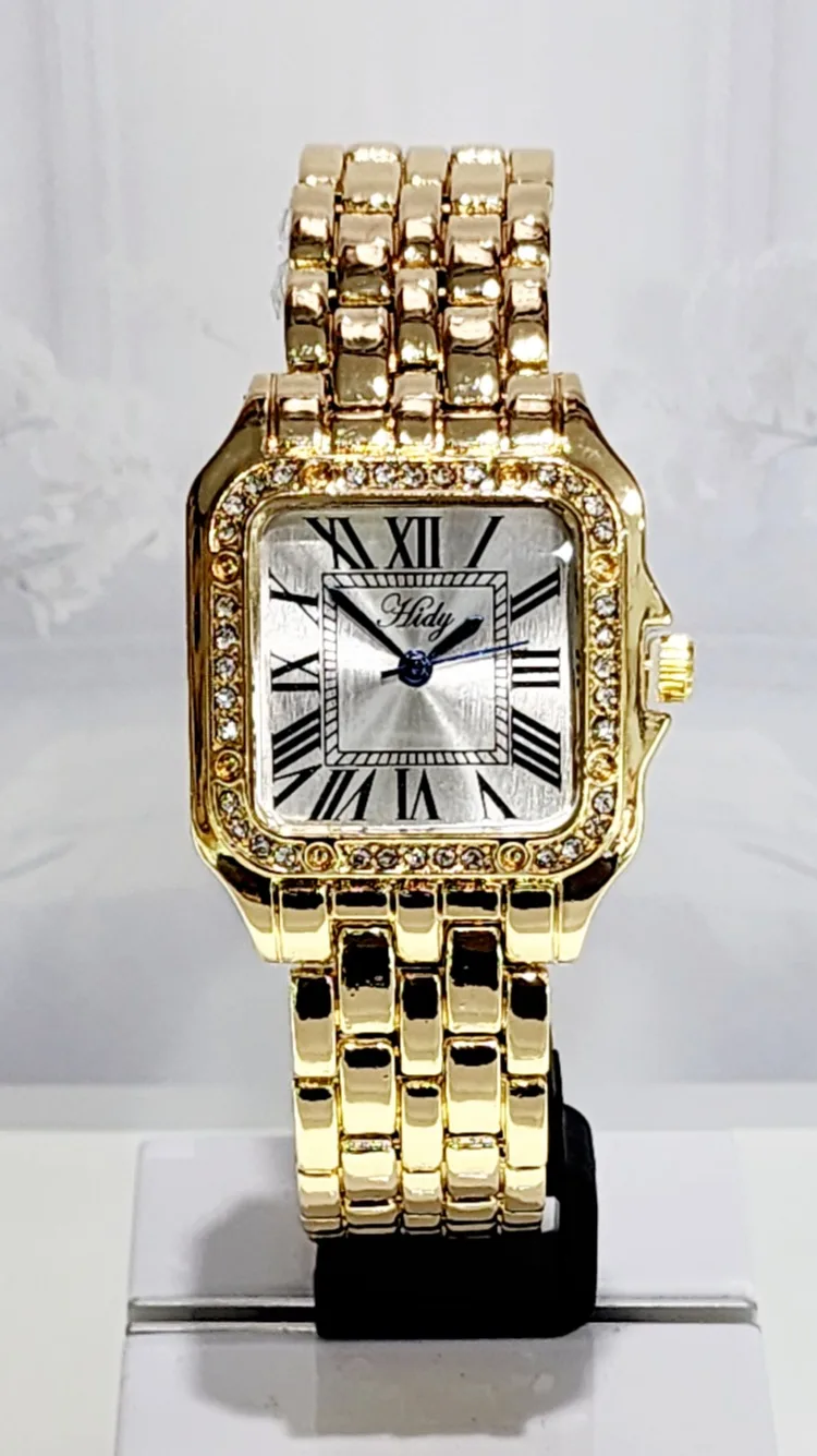 Ladies HIDY Fashion Dress Watch Gold Tone Case Silver Dial Watch - Design 2405