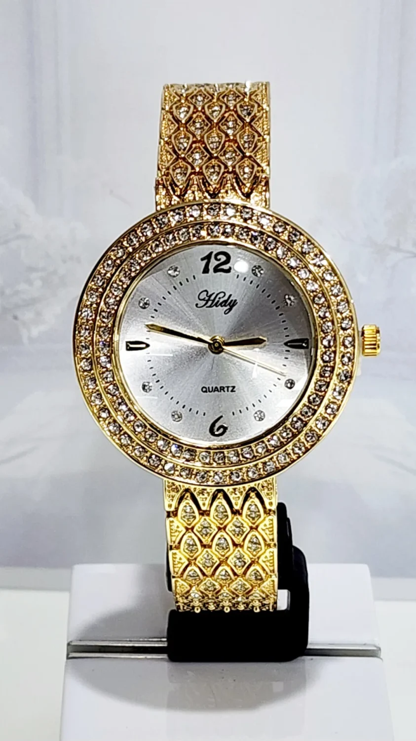 Ladies HIDY Fashion Dress Watch Gold Tone Case Silver Dial Watch - Design 2408