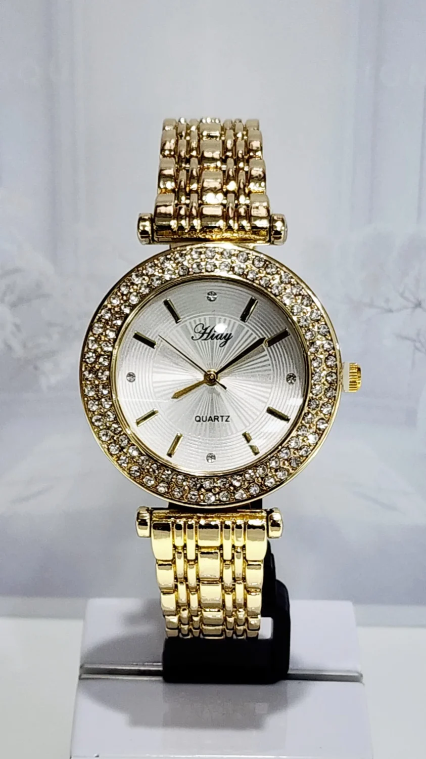Ladies HIDY Fashion Dress Watch Gold Tone Case Silver Dial Watch - Design 2410