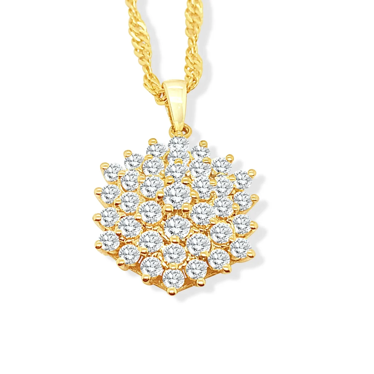 Large 9ct Yellow Gold Cluster Pendant with Cubic Zirconia Setting