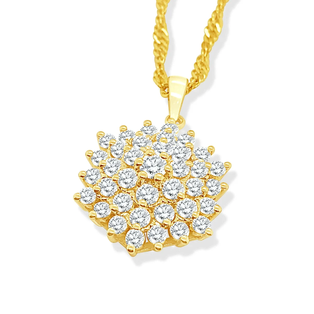 Large 9ct Yellow Gold Cluster Pendant with Cubic Zirconia Setting