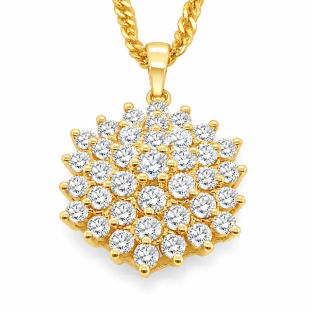 Large 9ct Yellow Gold Cluster Pendant with Cubic Zirconia Setting