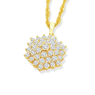 Large 9ct Yellow Gold Cluster Pendant with Cubic Zirconia Setting