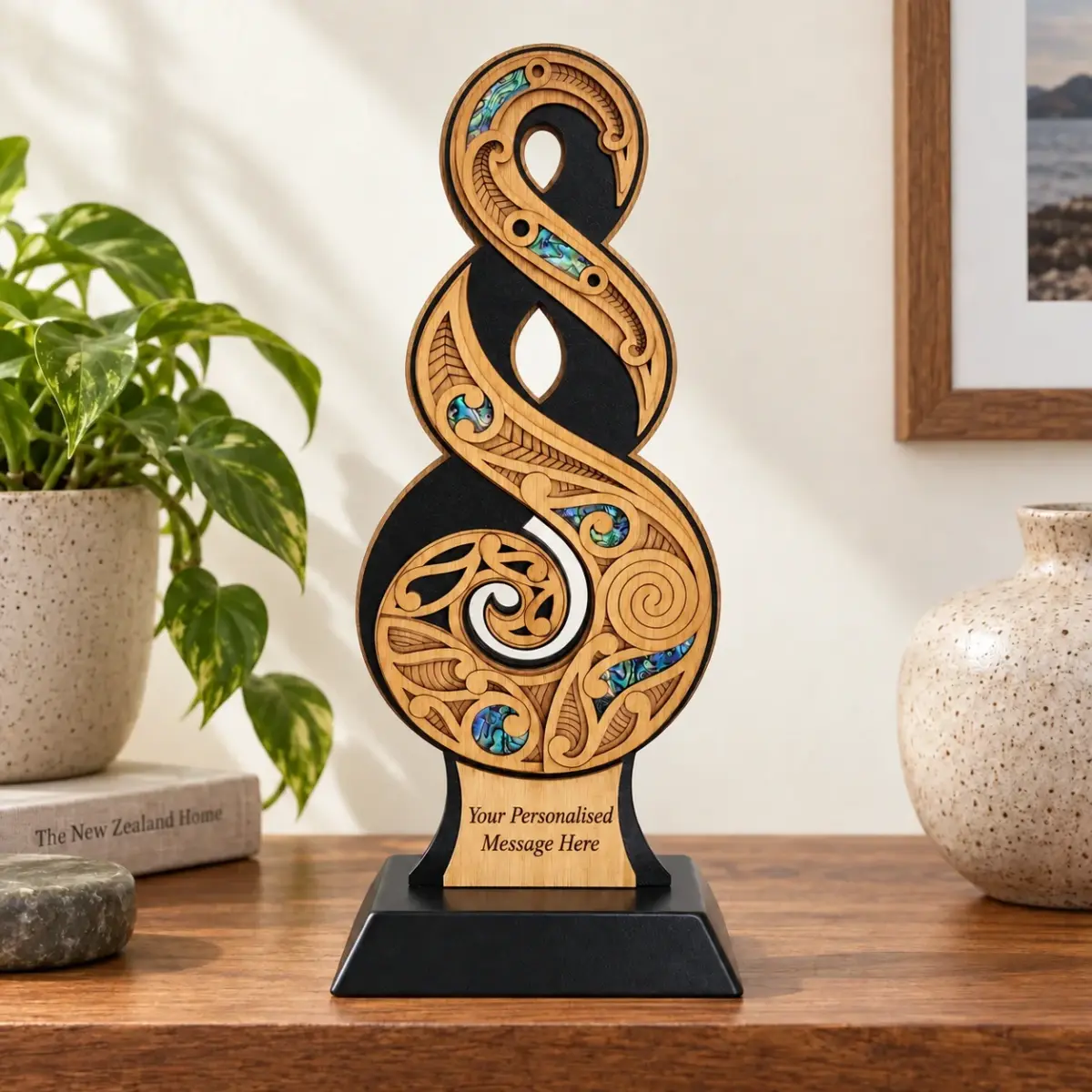 Large Award Pikorua Twist Award – NZ Paua Inlay Contemporary Artwork (370mm) - ALTW