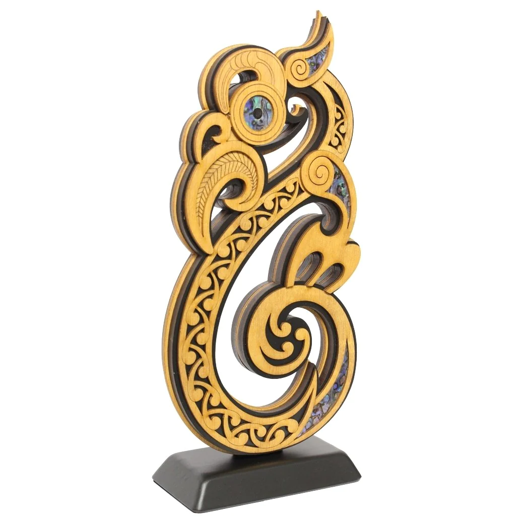 Large Freestanding Wooden Manaia Sculpture - Double Sided