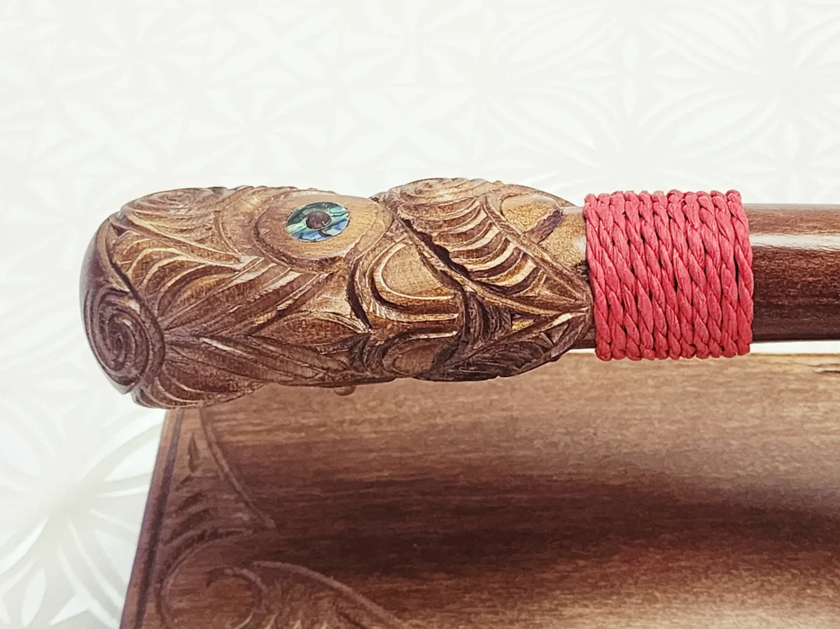 Large Hand Carved Māori Hoe Waka Paddle on Display Base – Wooden Carving Made in New Zealand - WM541
