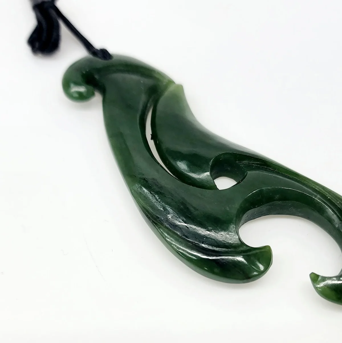 Large New Zealand Hei Matatu Fish Hook with Koru Greenstone Necklace