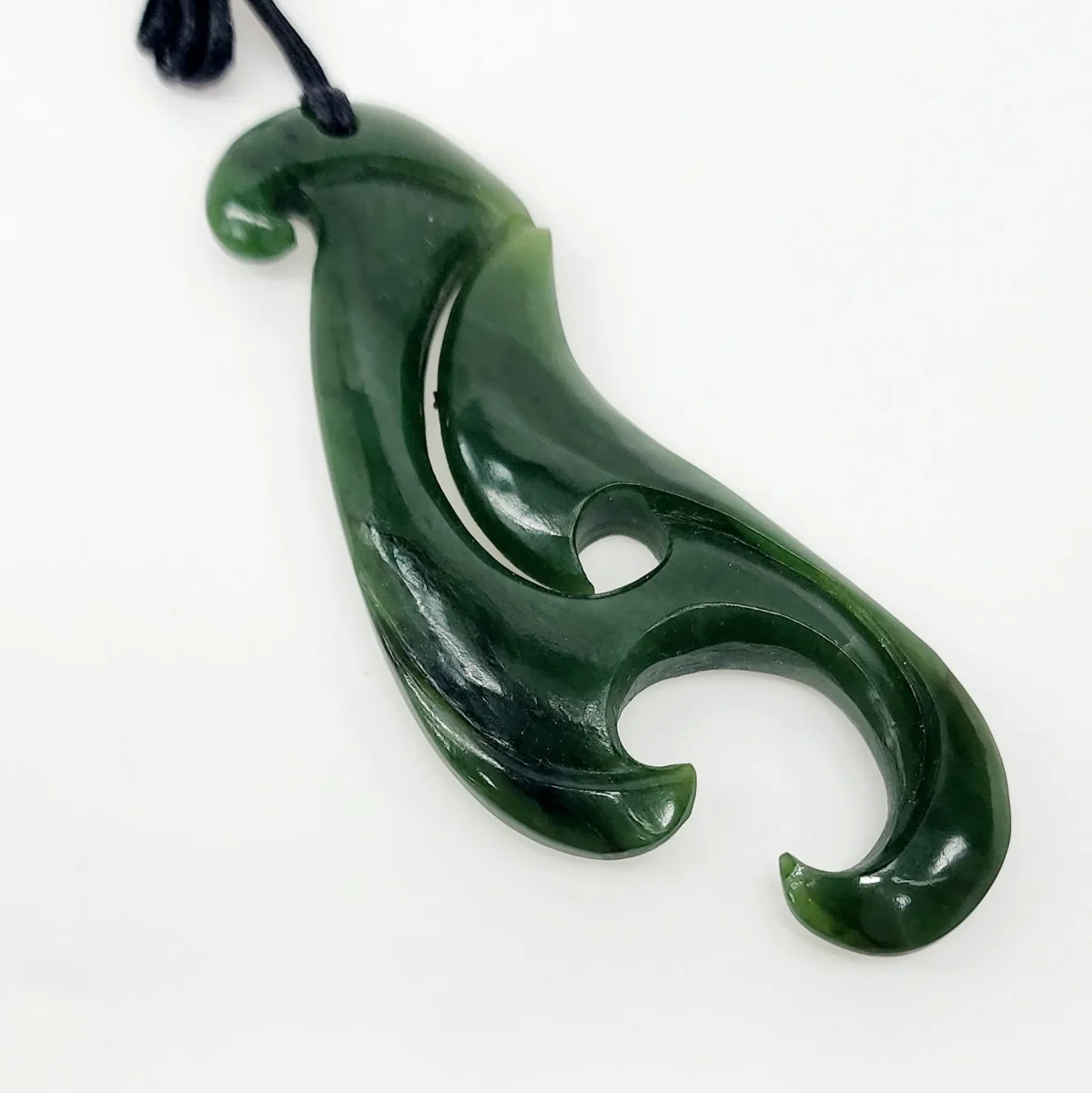Large New Zealand Hei Matatu Fish Hook with Koru Greenstone Necklace