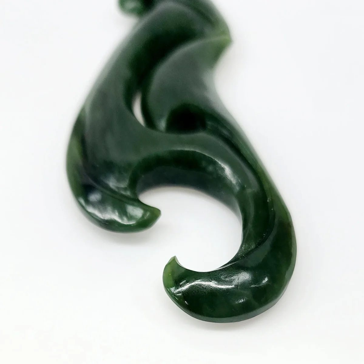 Large New Zealand Hei Matatu Fish Hook with Koru Greenstone Necklace
