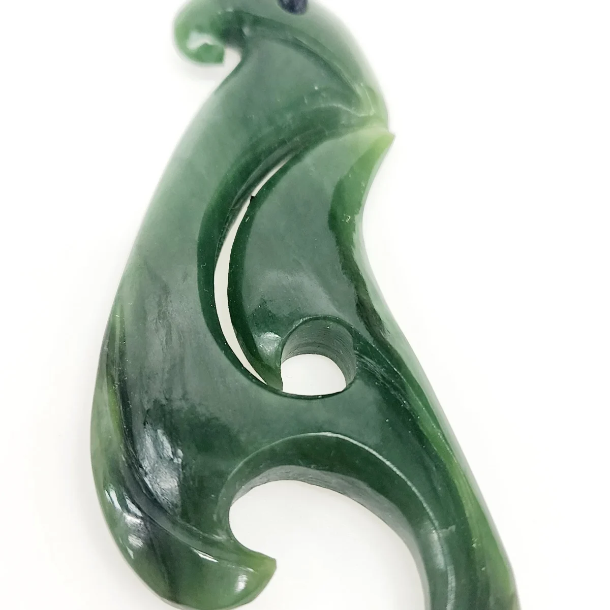 Large New Zealand Hei Matatu Fish Hook with Koru Greenstone Necklace