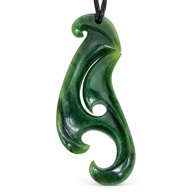 Large New Zealand Hei Matatu Fish Hook with Koru Greenstone Necklace