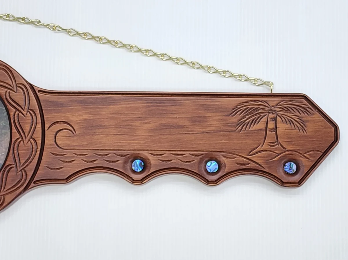 Large Pacific Design 21st Birthday Key Hand Carved NZ Tulip Wood with Paua Shell & Photo Frame - WM438