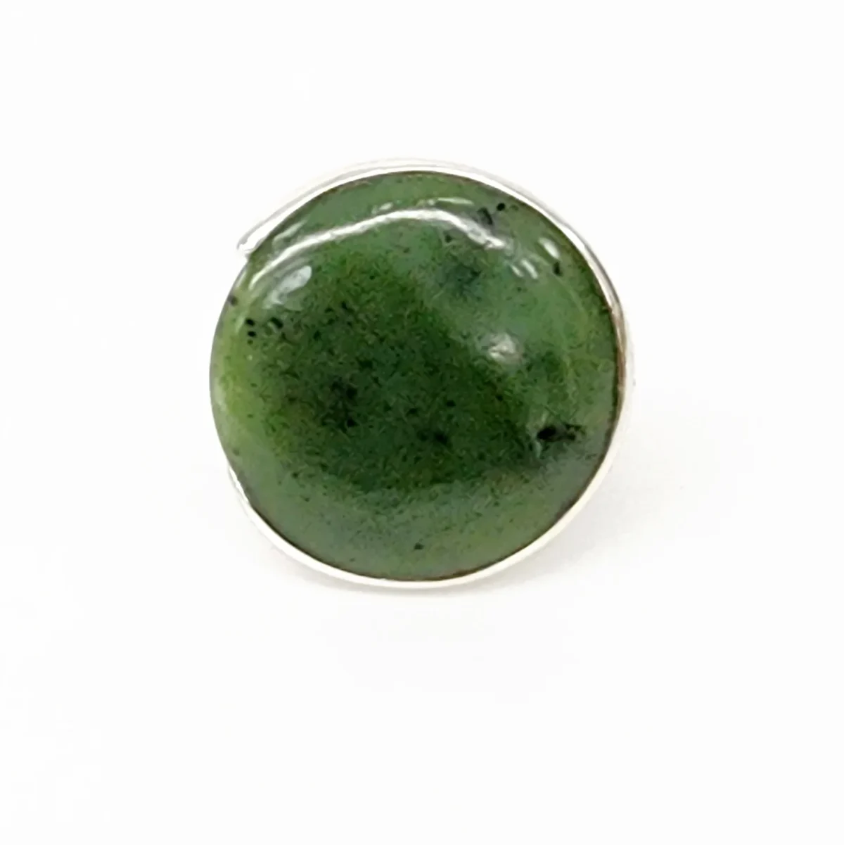 Large Sterling Silver NZ Greenstone Round Dome Ring - SSGSTRV