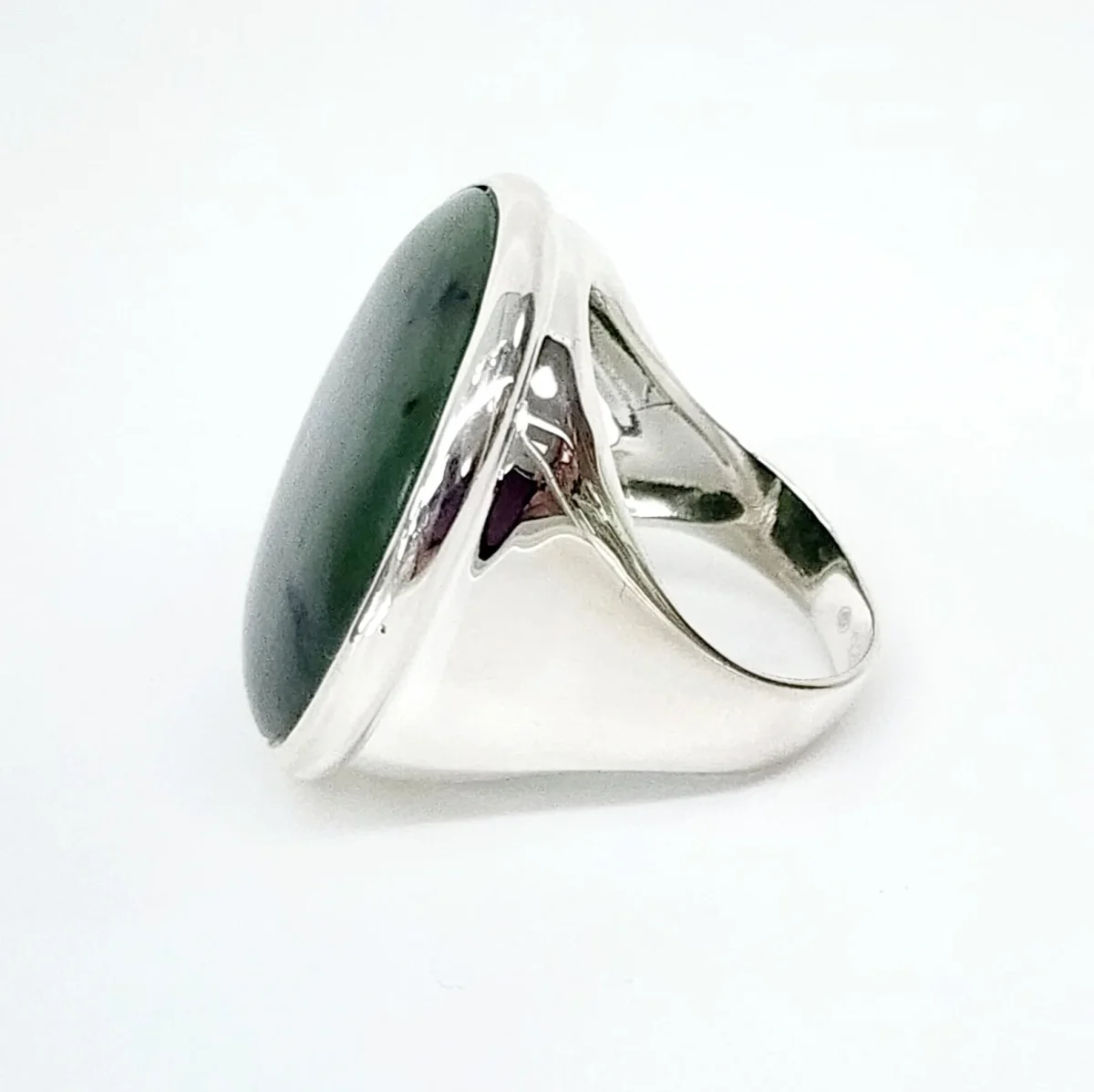 Large Sterling Silver NZ Greenstone Round Dome Ring - SSGSTRV