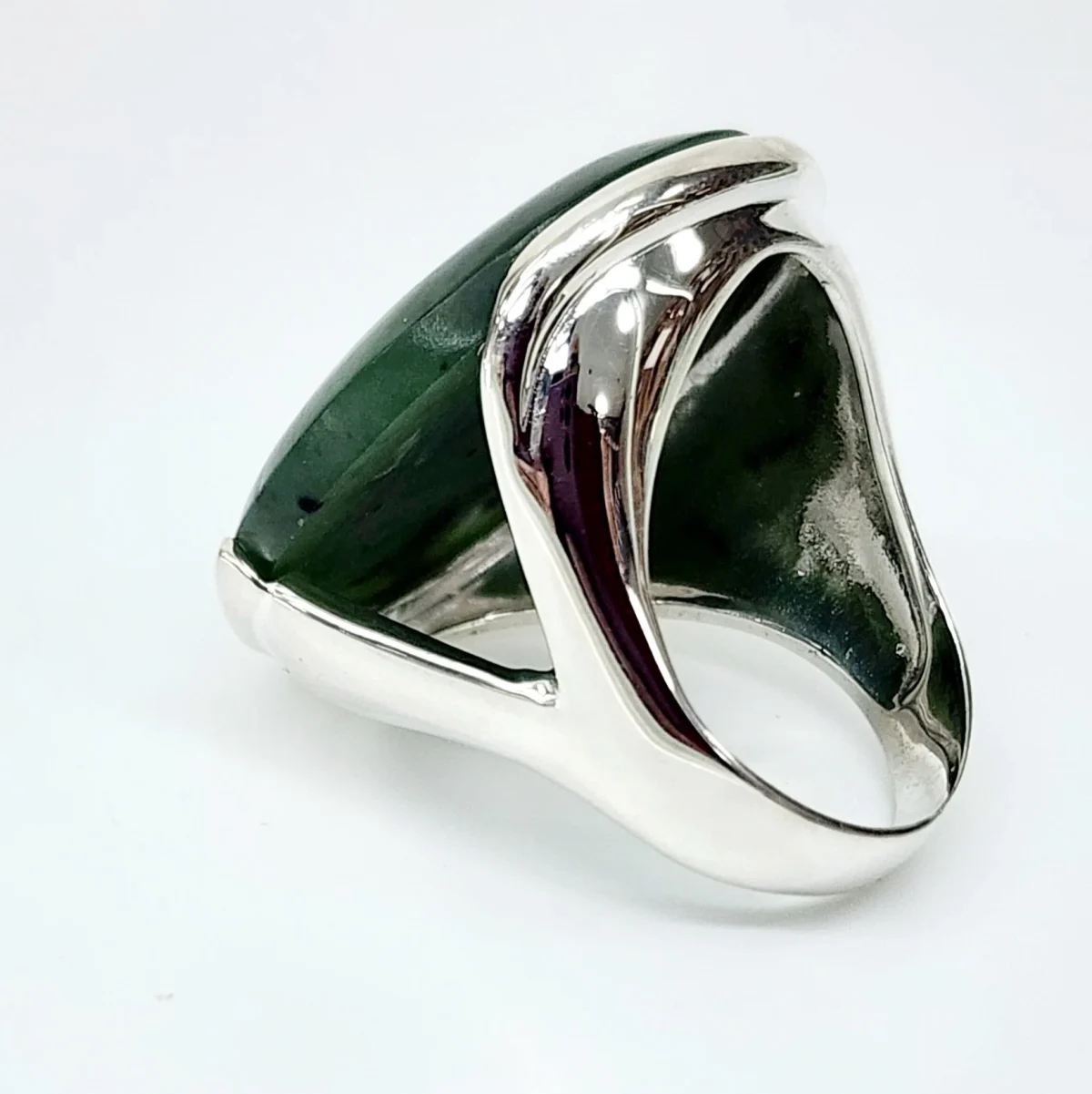 Large Sterling Silver NZ Greenstone Round Dome Ring - SSGSTRV