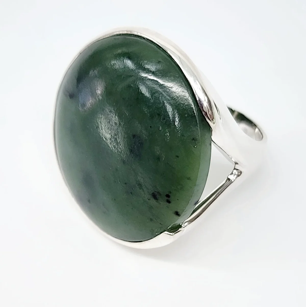 Large Sterling Silver NZ Greenstone Round Dome Ring - SSGSTRV